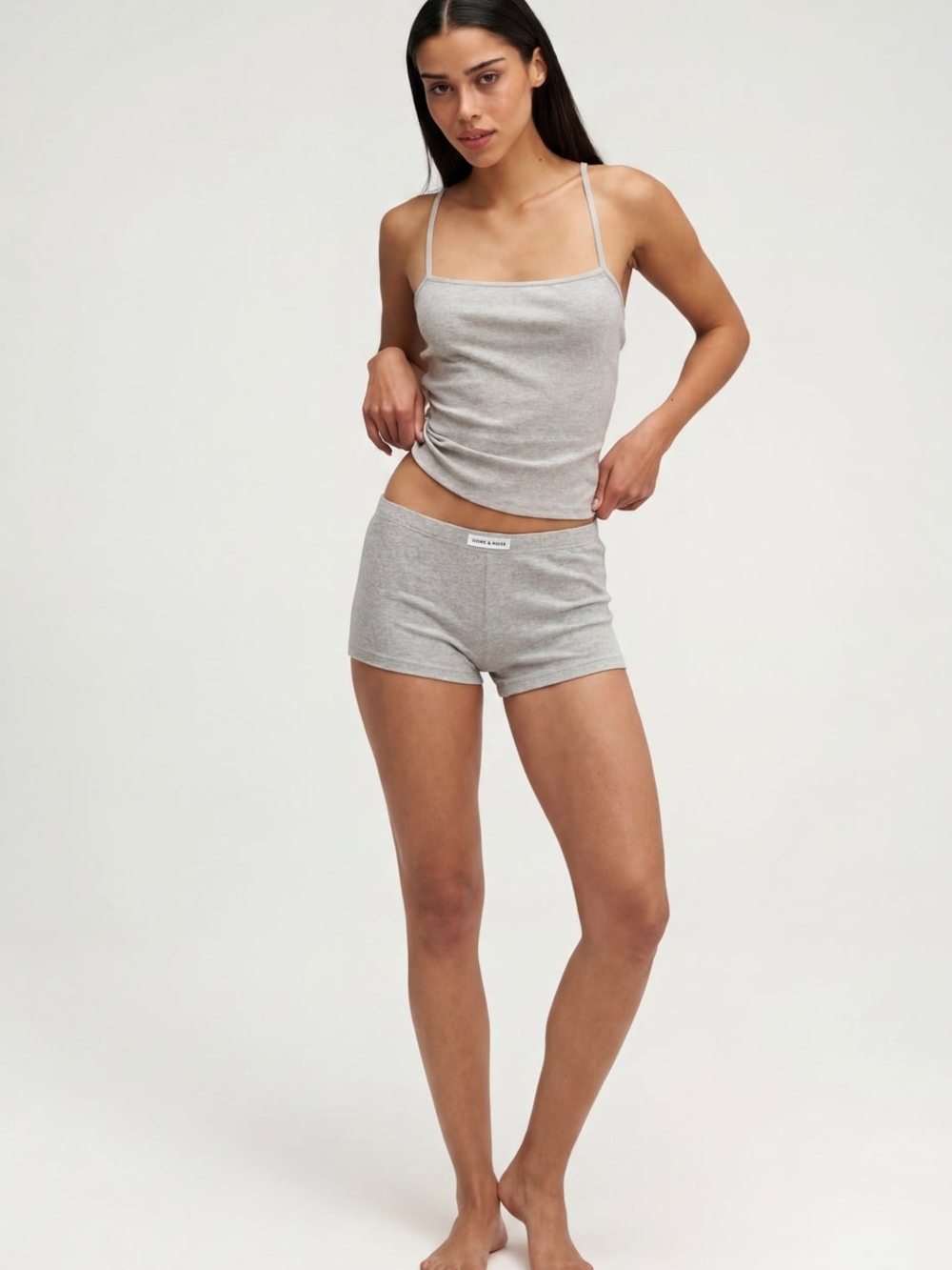 Dore & Rose Light Gray Ribbed Camisole & Shorts Sleep Set by MIXED SIZES